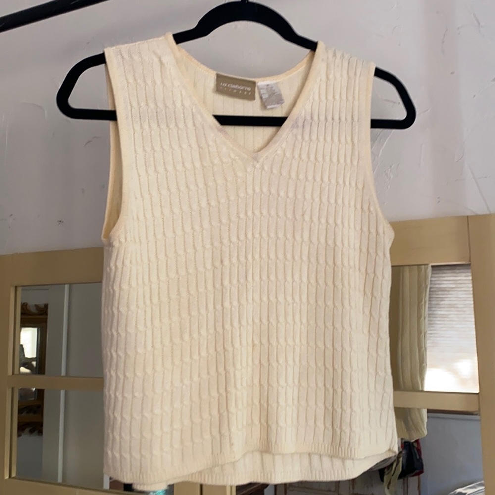 Vintage Liz Claiborne cream knitted sweater vest.